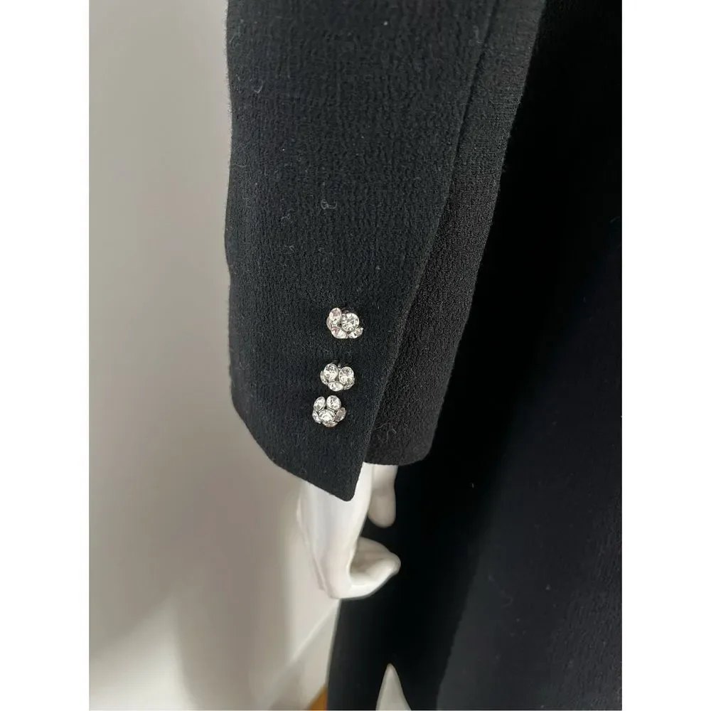 Black Baby Doll Bib Long Coat Sz XS 100% Wool Mushroom Bejeweled Buttons - Picture 7 of 11